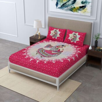Pink-Colored 100% Cotton Jaipuri Traditional Double Bedsheet With Two Pillow Covers.?
