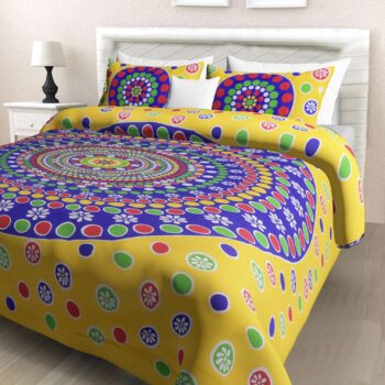 Jaipuri Printed Cotton Double Bedsheet With Two Pillow Covers.