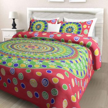 Jaipuri Printed Cotton Double Bedsheet With Two Pillow Covers.